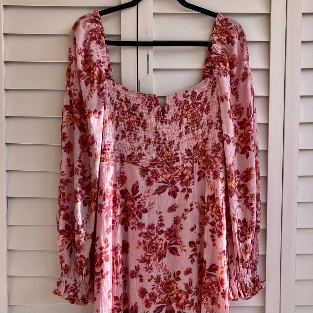FREE People Jaymes Floral Print Square Neck Long Sleeves Midi Dress Sz M NWT